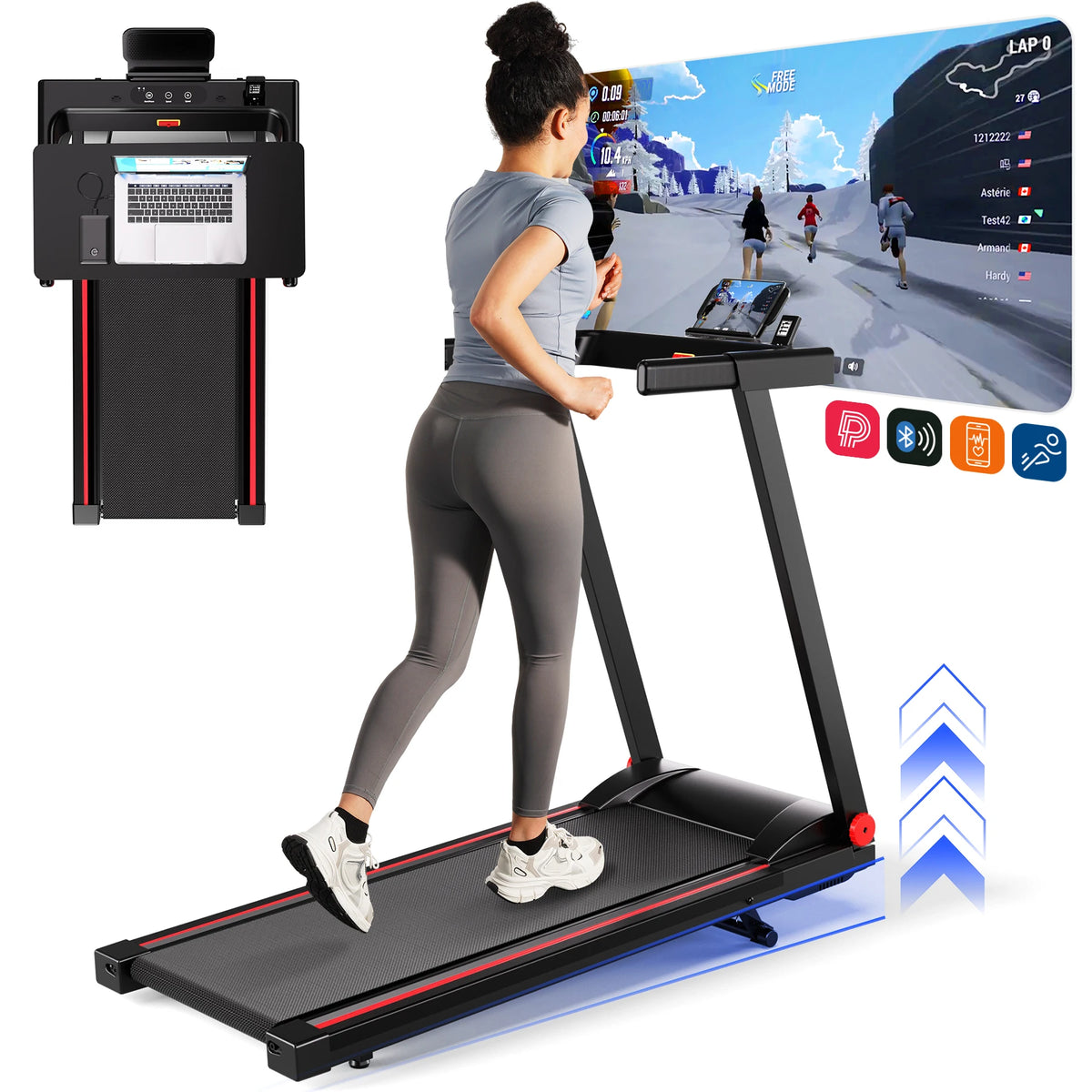 LACUFFY Folding Electric Treadmill With Adjustable Incline And App Connectivity