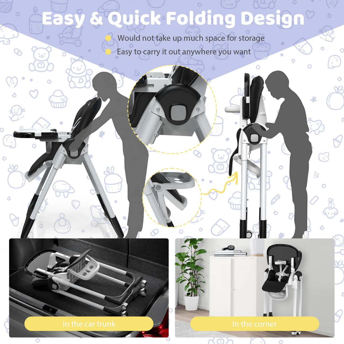 SEJOY Adjustable Baby High Chair With Safety Harness And Tray