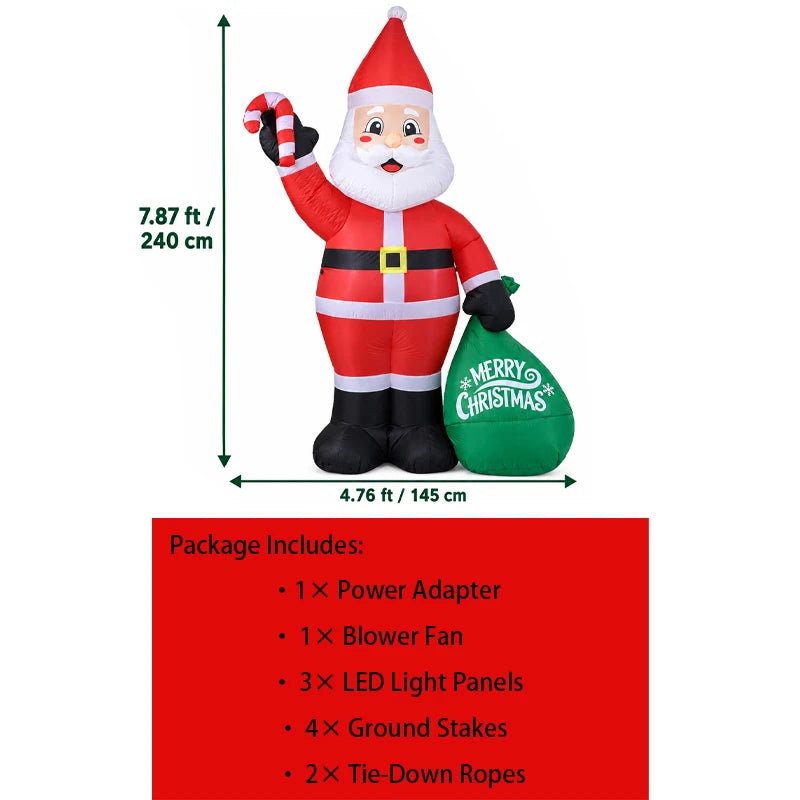 2.4m Christmas Inflatable Toy Santa Claus Gift Bag with LED Lights Home Decorations Xmas Yard Lawn Ornaments Indoor Party Supplies New