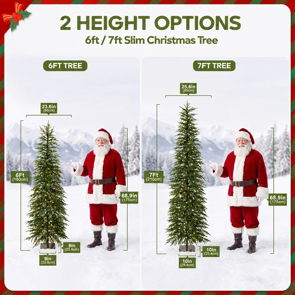 Artificial Pencil Christmas Tree, PE Realistic 6ft/7ft Prelit/unlit Slim Christmas Tree with Metal Stand, Holiday Indoor Decoration for Apartment Entryway Corner Office