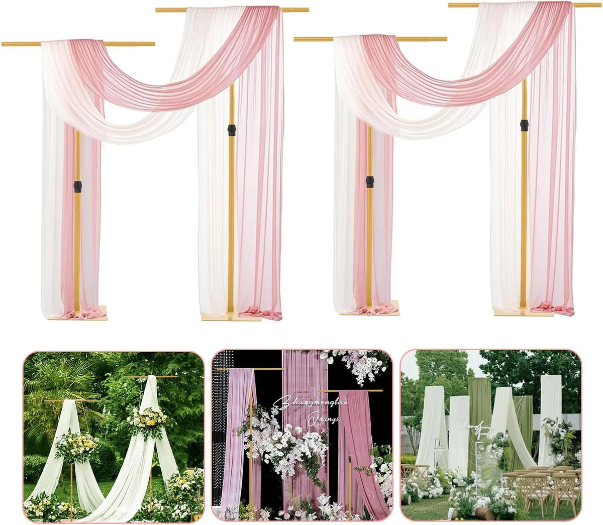 4Pcs 8FT Adjustable Backdrop Stand Wedding Draping Frame For Sheer Fabric Signs Party Birthday Banquet Decor Fabric Not Included
