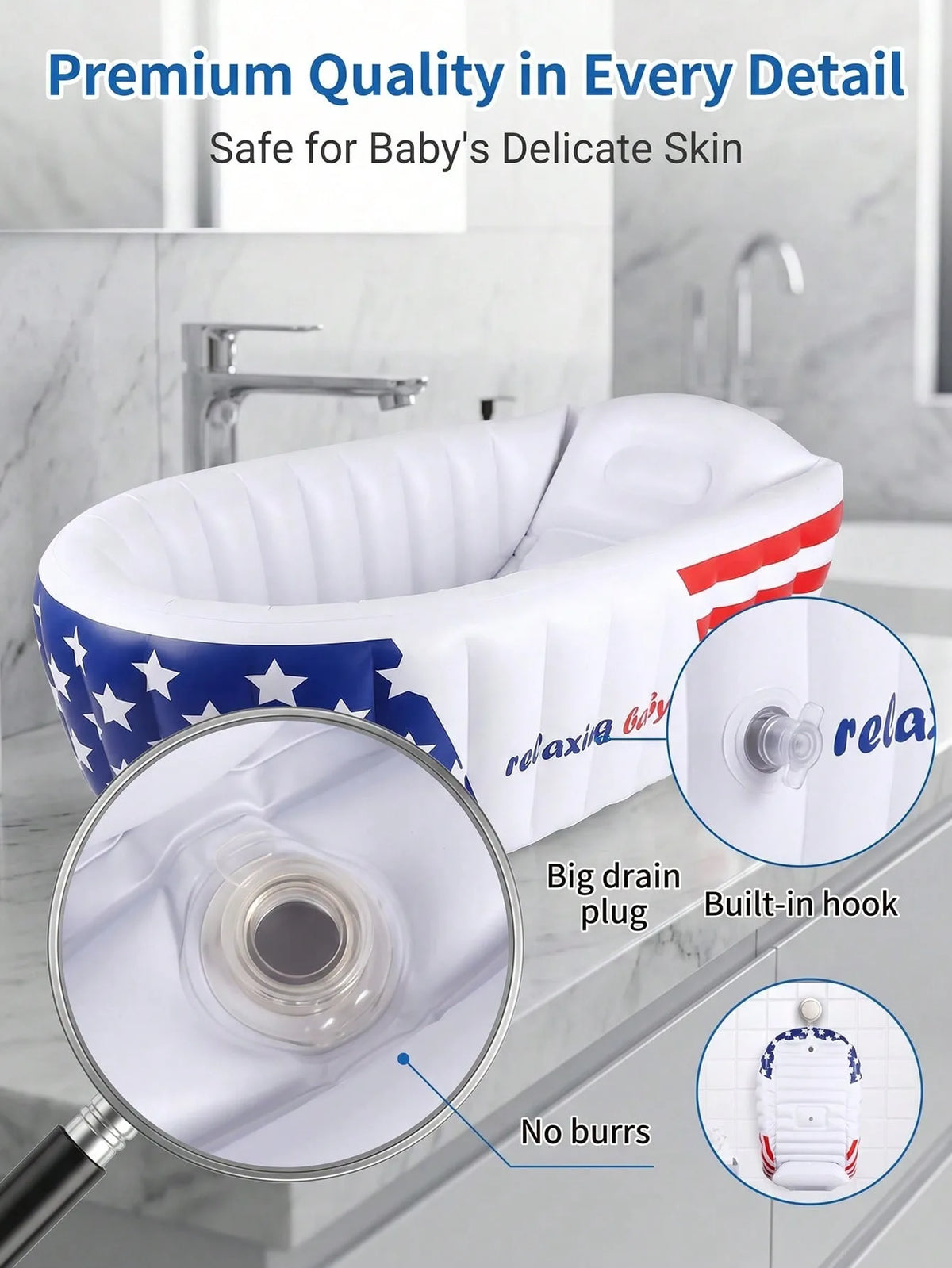 Inflatable Baby Bathtub With Air Pump And Non Slip Cushion