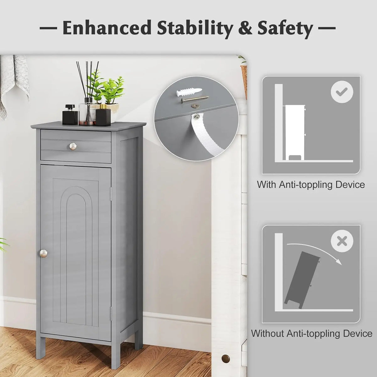 Bathroom Cabinet, Narrow FreeStanding Space-Saving Storage Organizer | Multifunctional Narrow Side Storage floor Cabinet for Bathroom,Laundry Room, Kitchen