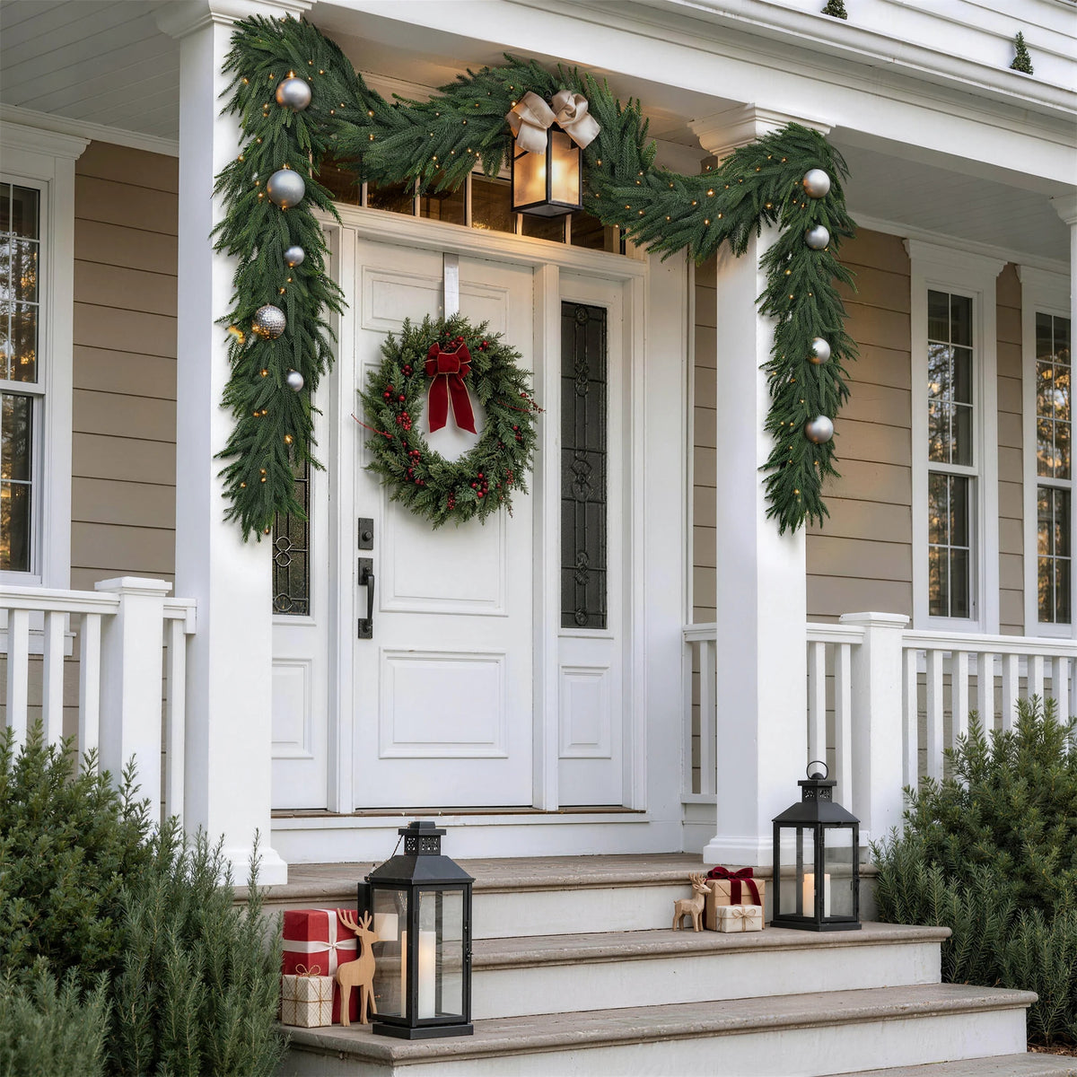 6/9/12FT Christmas Norfolk Pine Garland Real Touch Artificial Greenery Garlands Faux Winter Garland for Mantle Fireplace Table Stair Front Door Indoor Outdoor Holiday Xmas Decorations